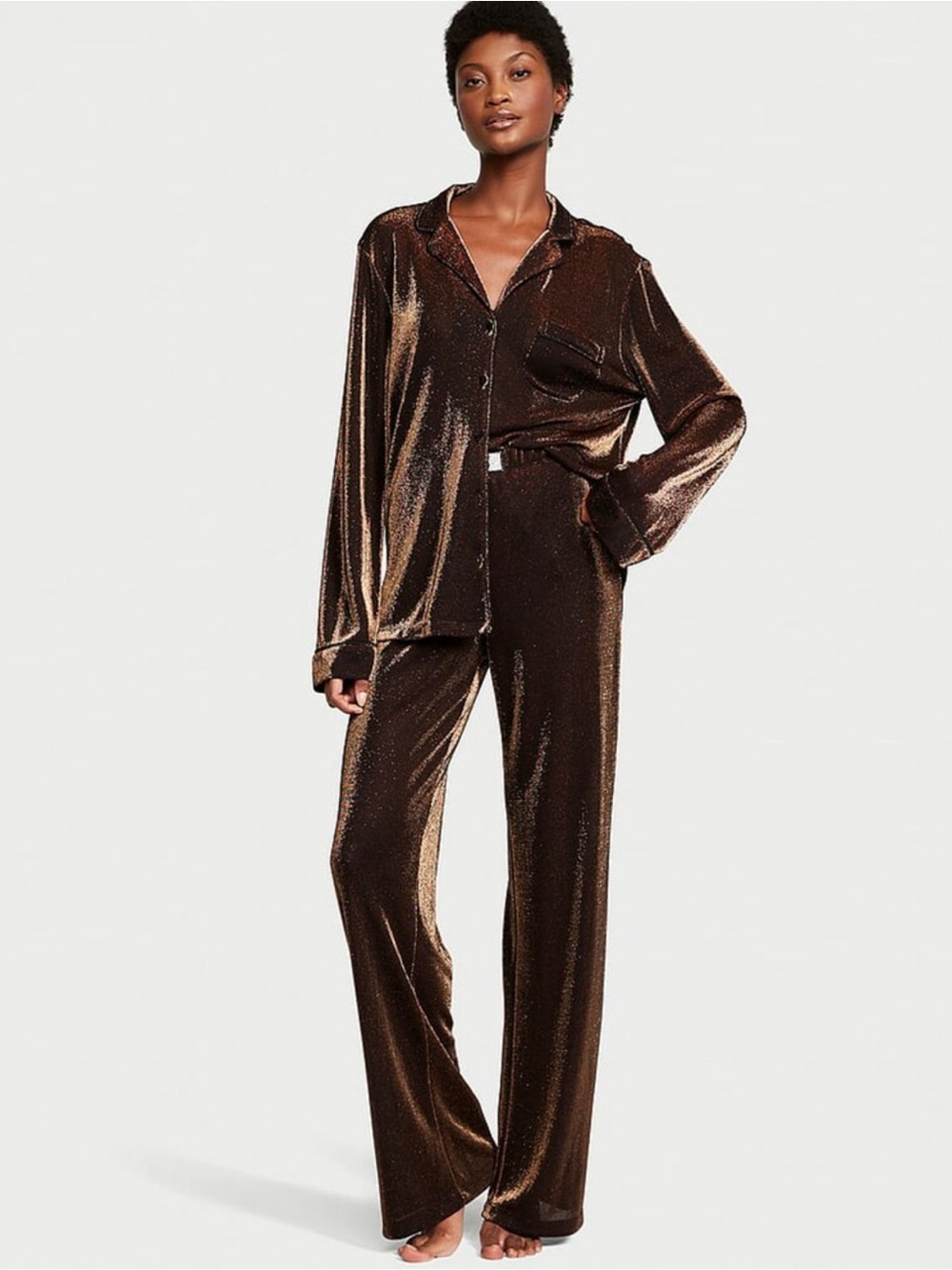 VICTORIA'S SECRET Shimmer Knit Long Pajama Set